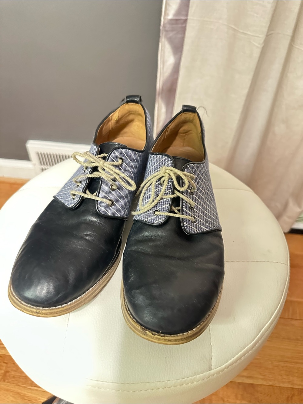 Clarks Artisan Women’s Leather Oxford Shoes Black Blue Stripe Size 10